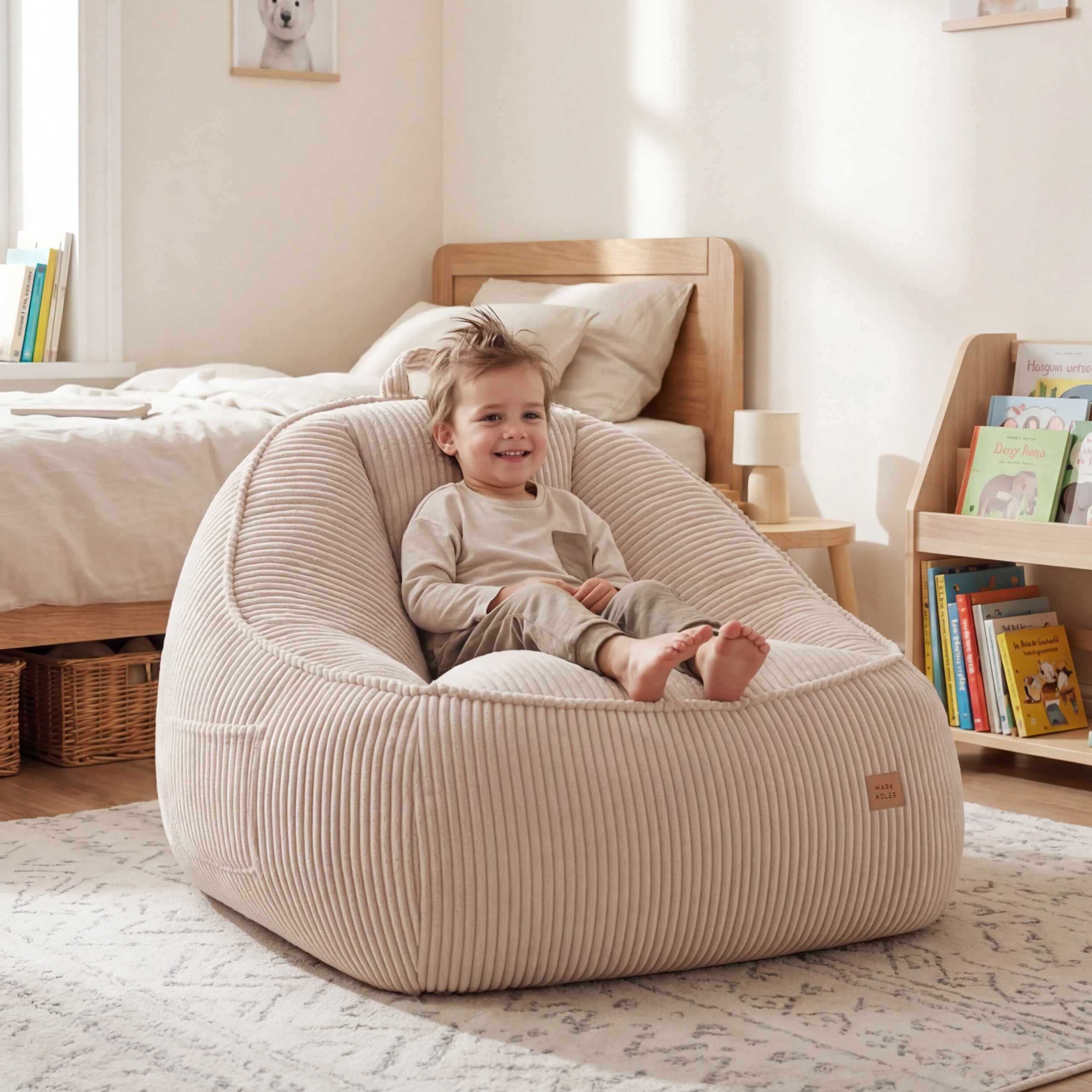 Manšestrové křeslo puf s opěradlem Mark Adler Comfy 4.0 Beige