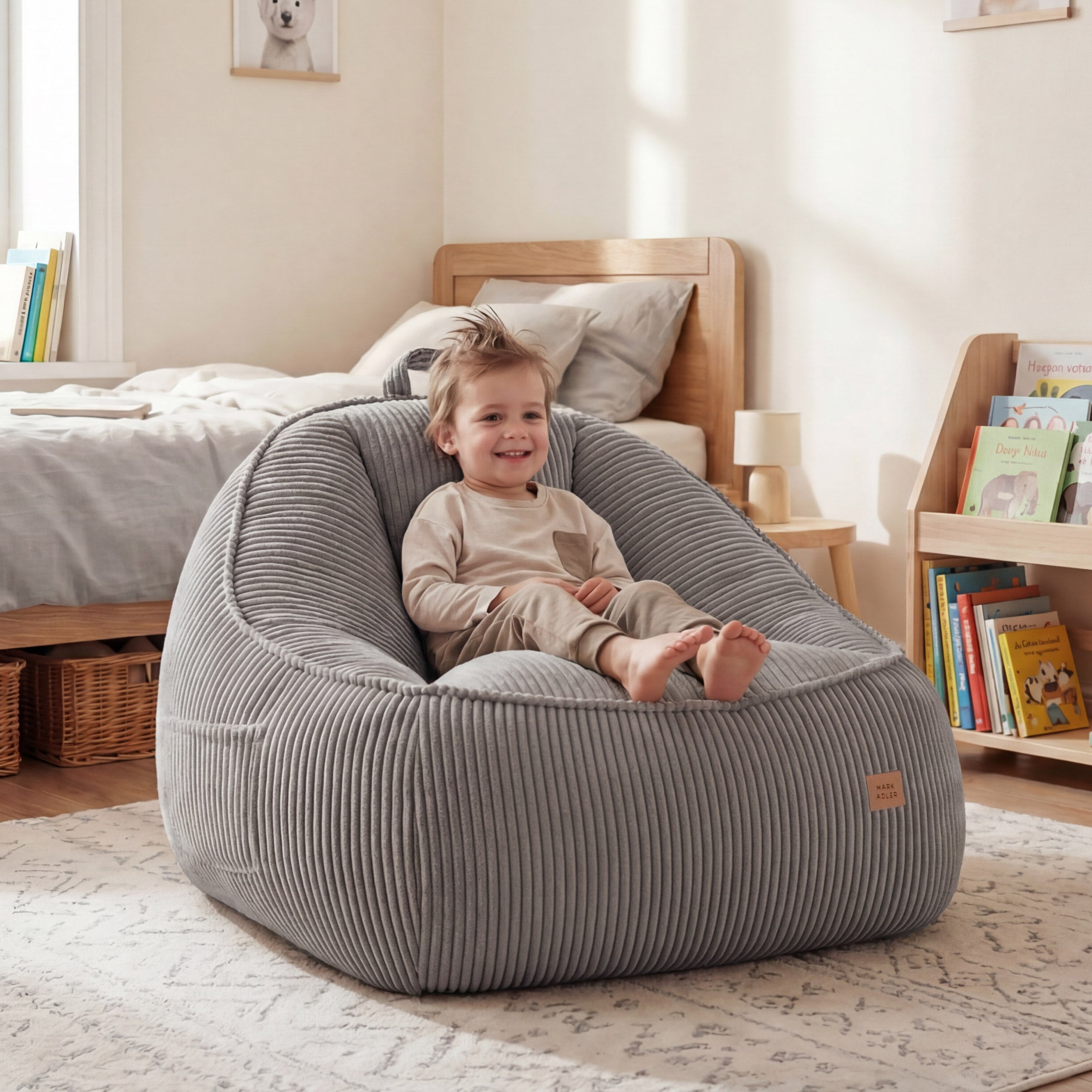 Manšestrové křeslo puf s opěradlem Mark Adler Comfy 4.0 Grey