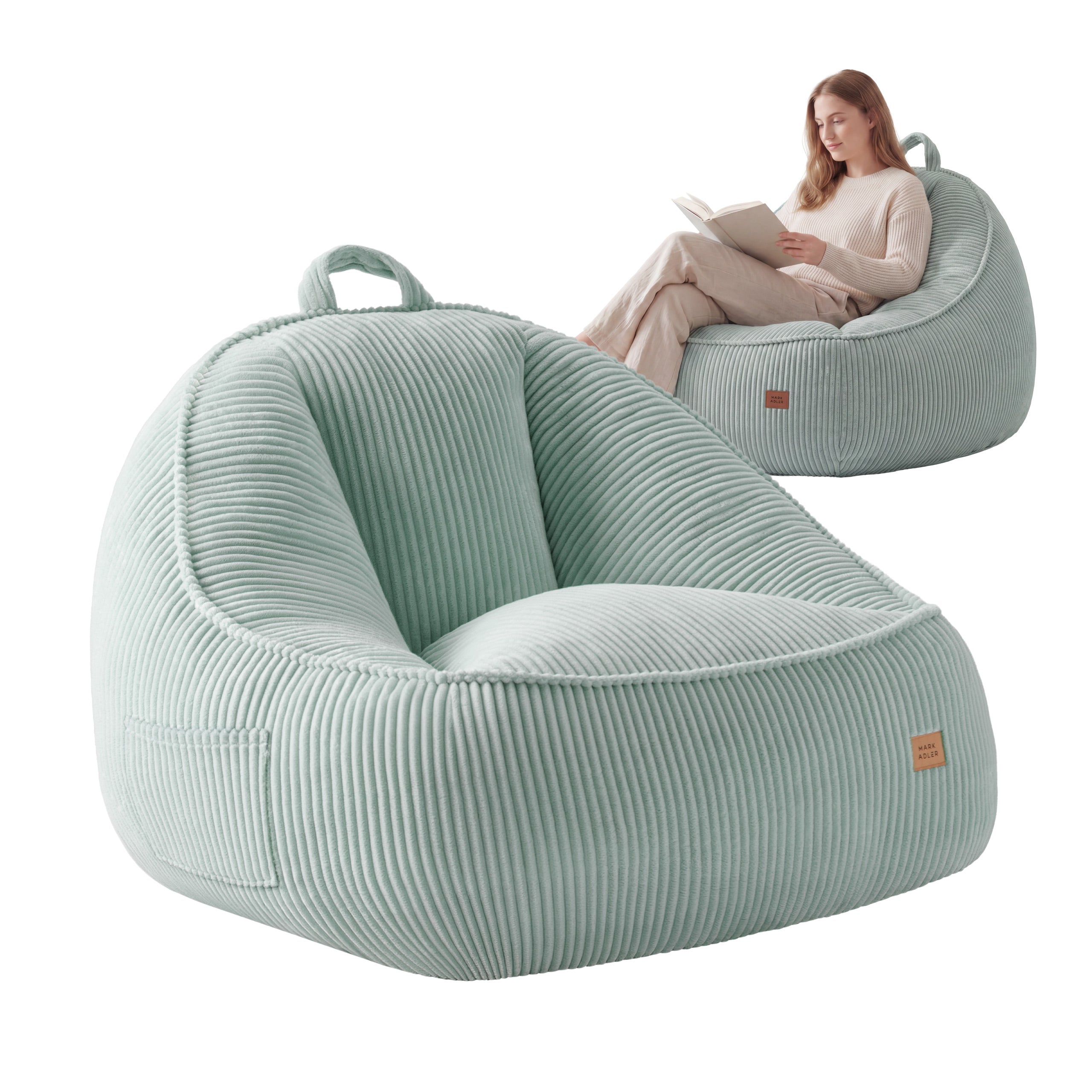 Manšestrové křeslo puf s opěradlem Mark Adler Comfy 4.0 Sage