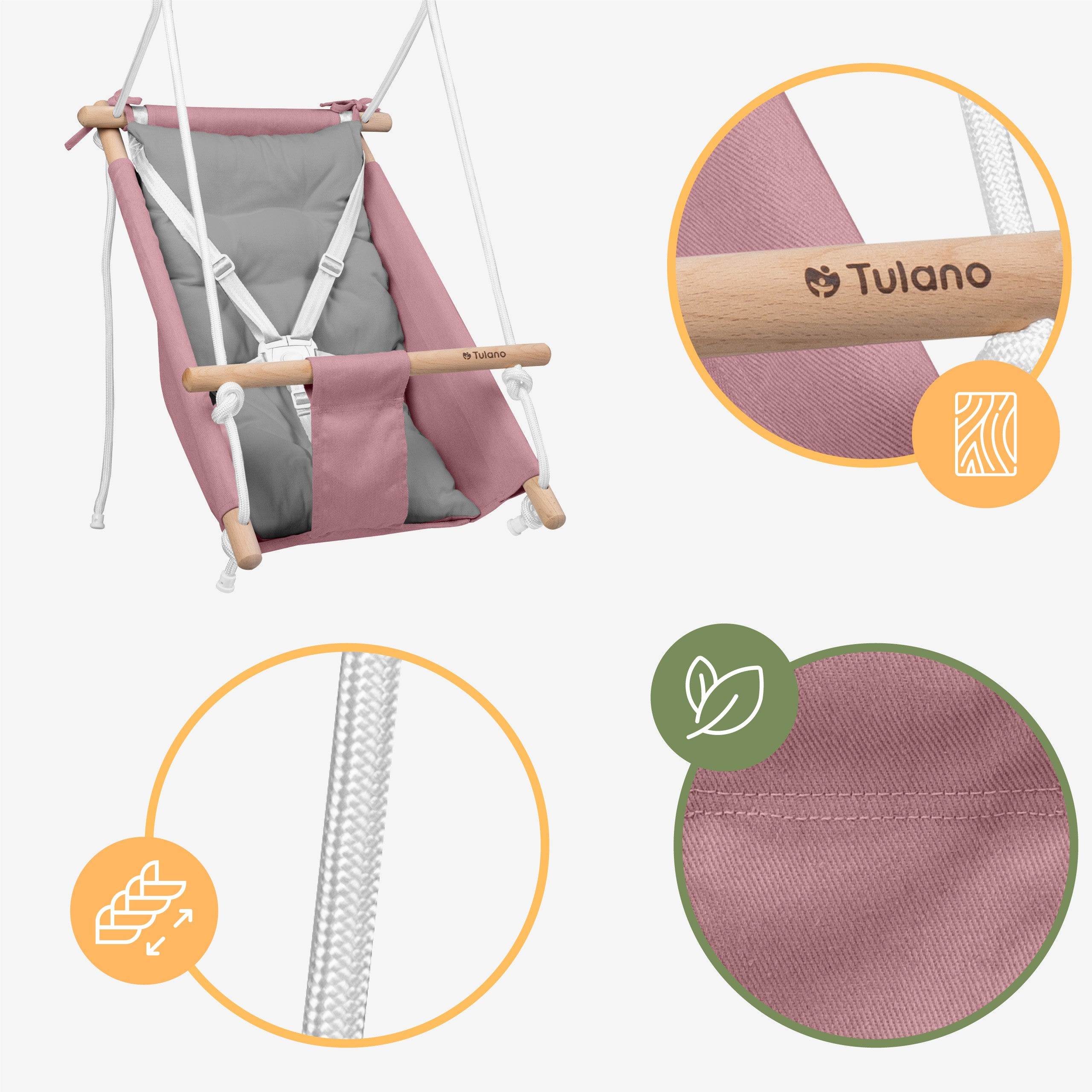 Kolébka/houpačka pro děti TULANO Hop 40 Pink-Grey