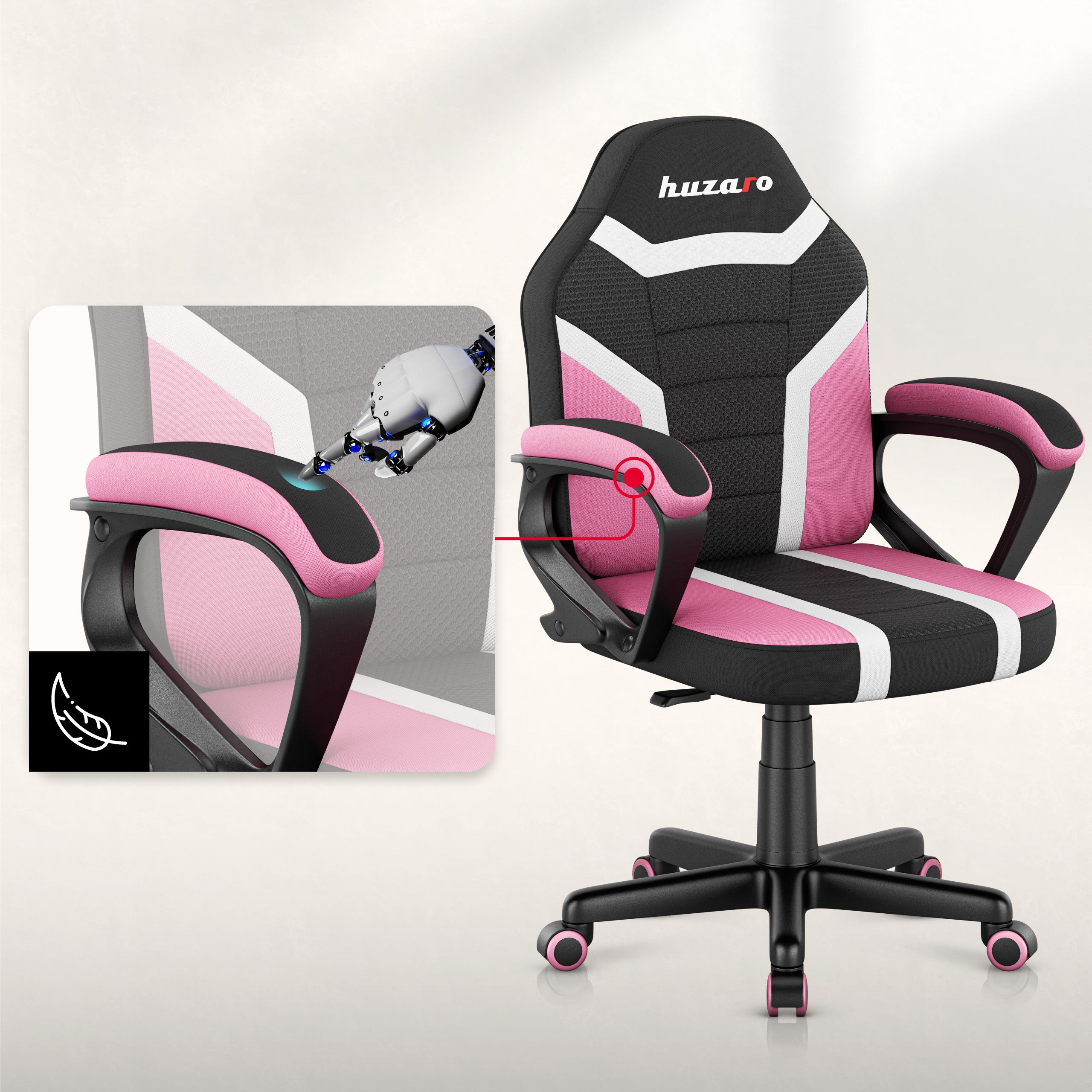 Herní židle pro děti HUZARO RANGER 1.0 Pink Mesh