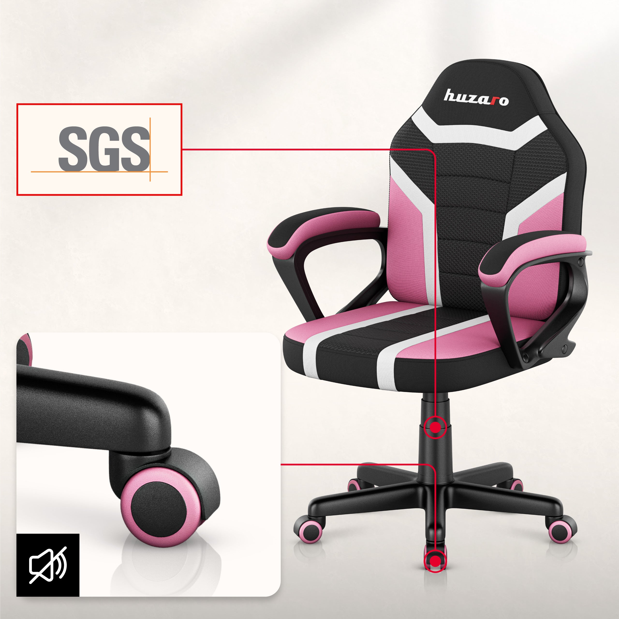 Herní židle pro děti HUZARO RANGER 1.0 Pink Mesh
