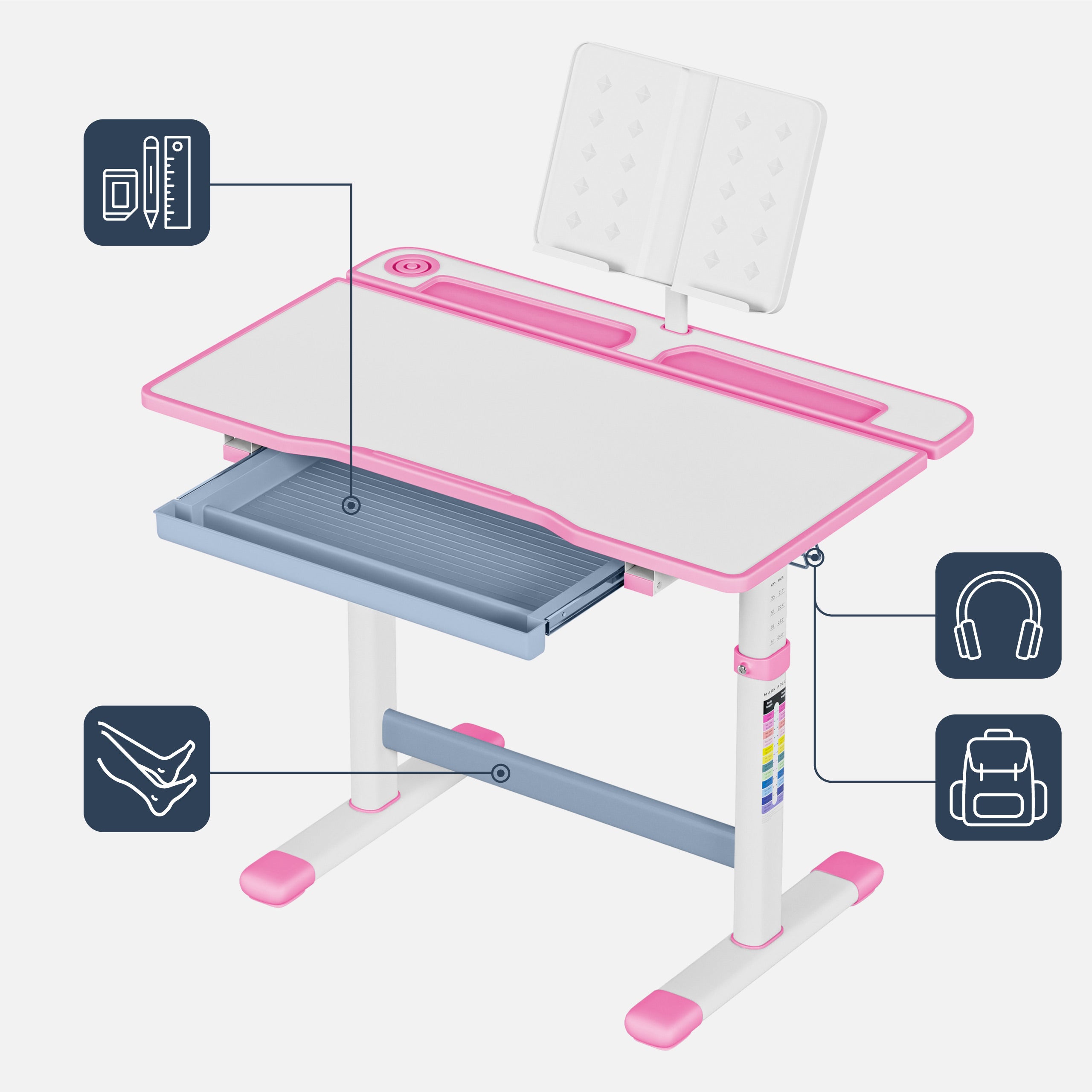 Ergonomický dětský stůl Mark Adler Study 3.0 Pink 66 cm