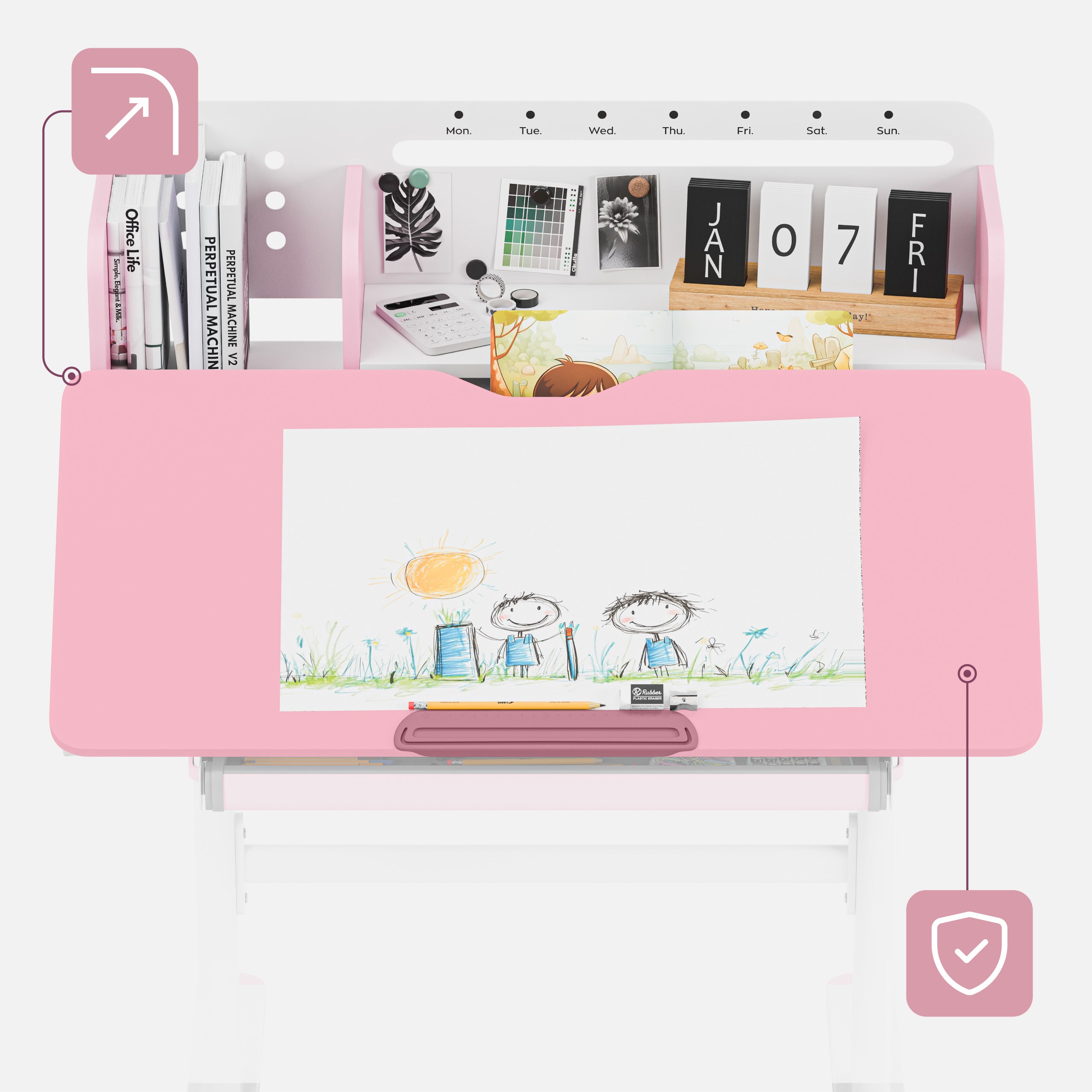 Ergonomický dětský psací stůl Mark Adler Study 5.0 Pink 90 cm